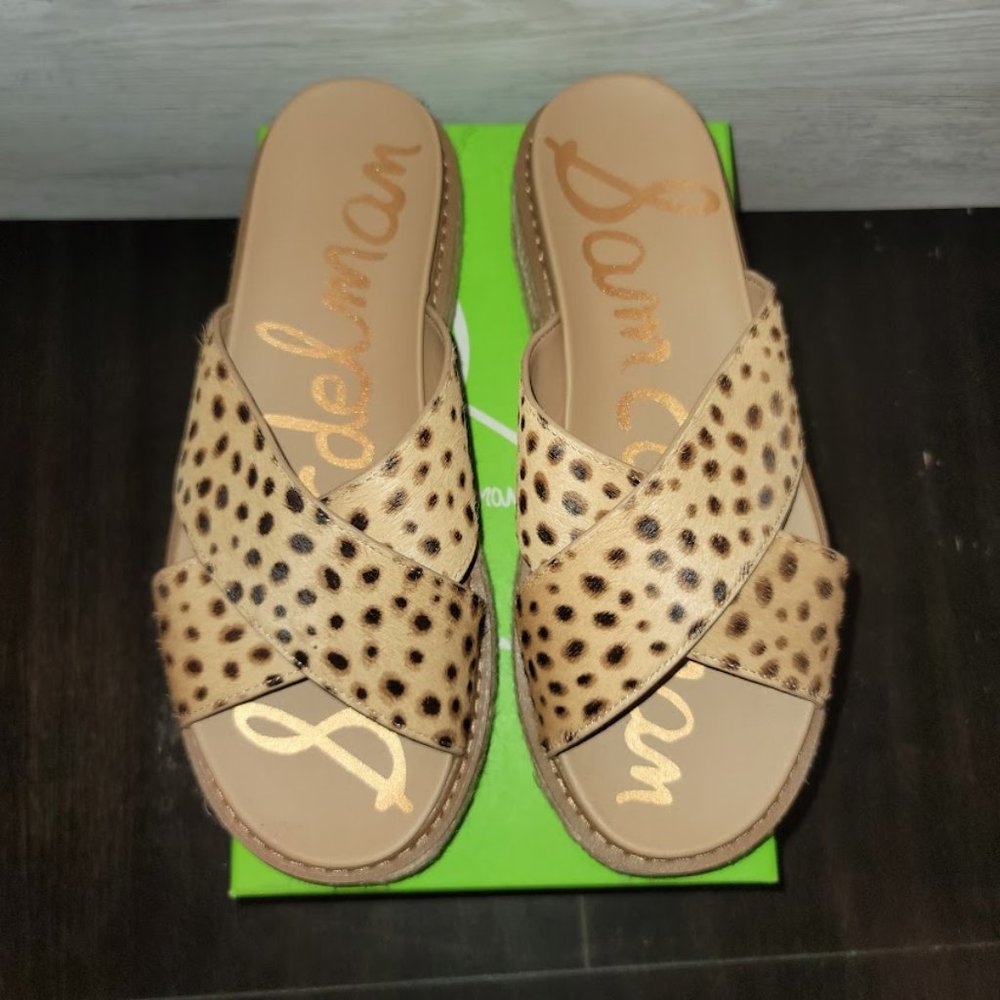 Sam Edelman Leopard Print Espadrille Platform Slide Sandals - Tan/Black - Picture 4 of 13